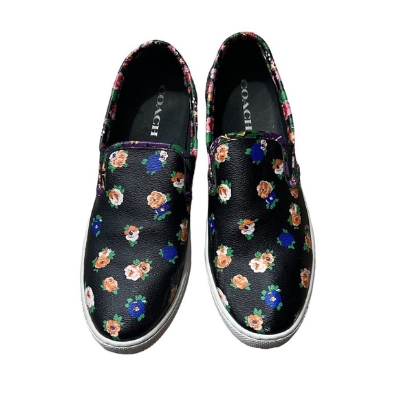 COACH Slip-on Floral Pebbled Leather Parkside Sneakers in Black Size 8.5 - Picture 3 of 6